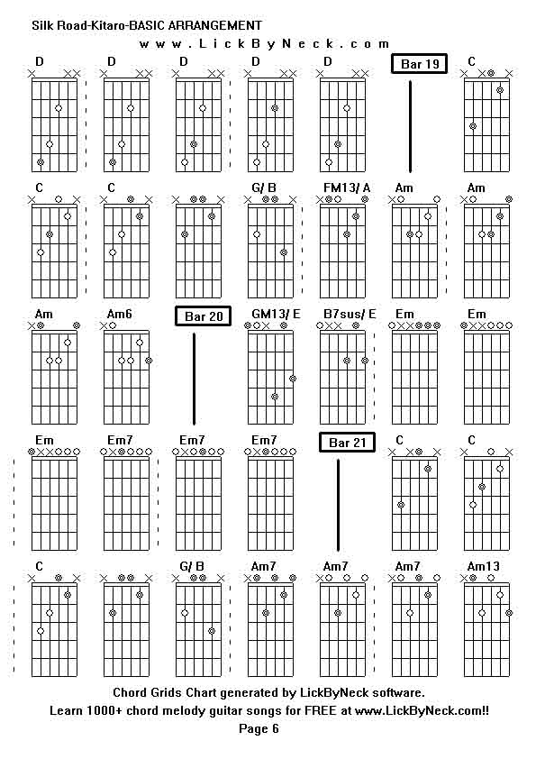 Chord Grids Chart of chord melody fingerstyle guitar song-Silk Road-Kitaro-BASIC ARRANGEMENT,generated by LickByNeck software.